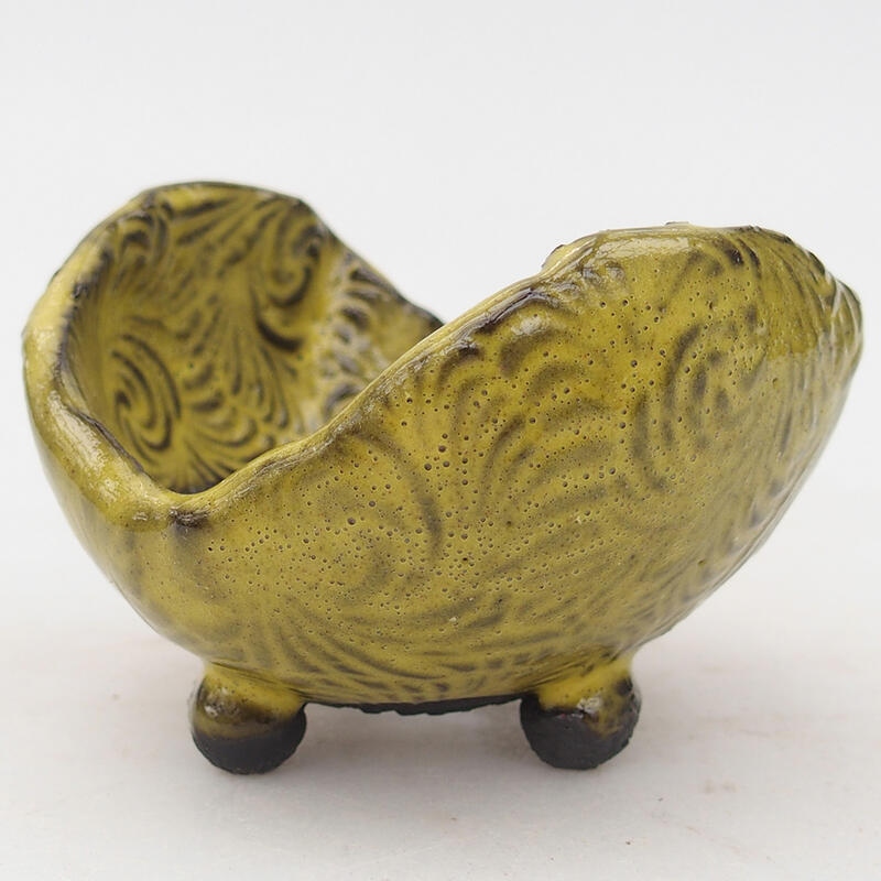 Coquille en céramique 8 x 8 x 5,5 cm , couleur vert-jaune