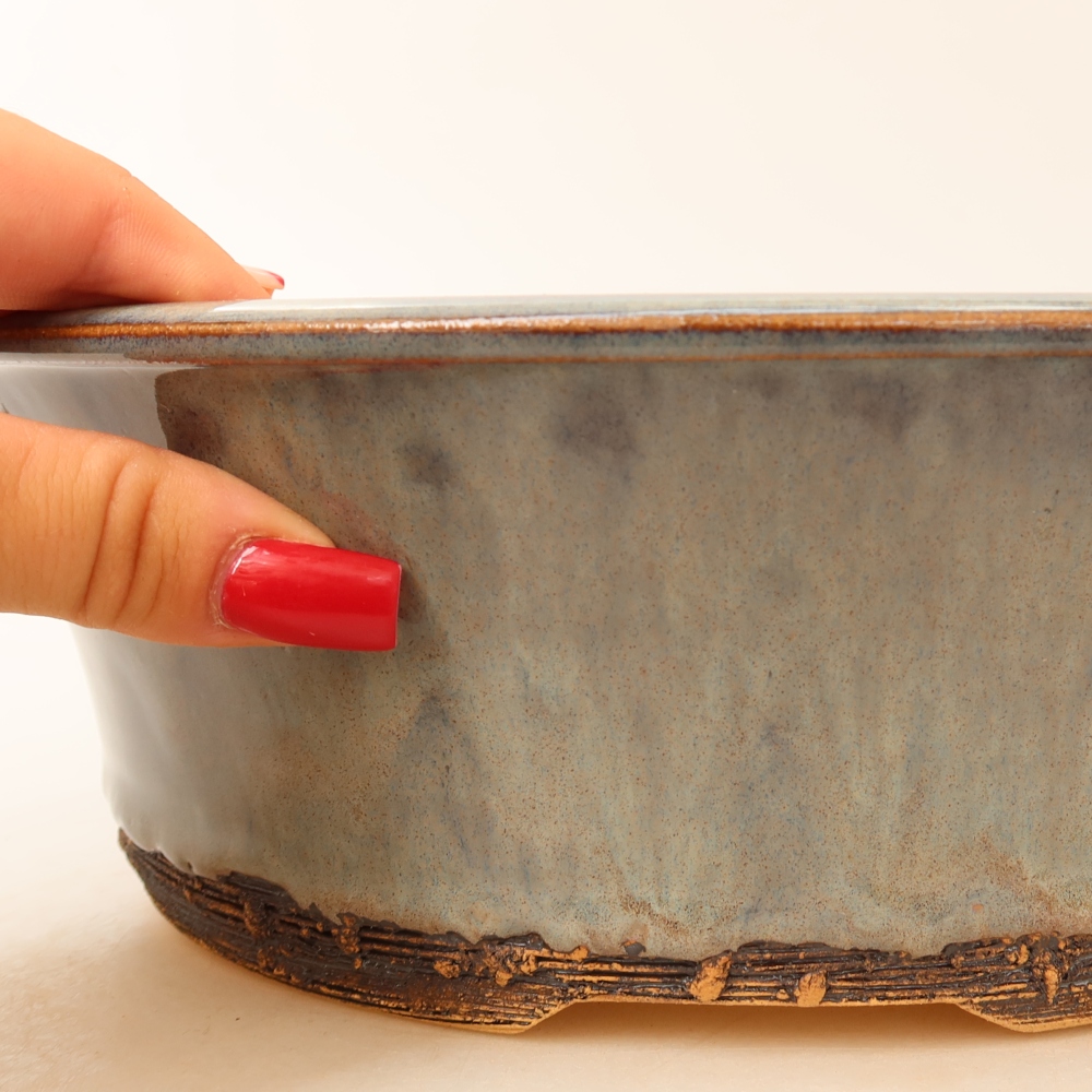 Pot à bonsaï en céramique 27,5 x 27,5 x 8,5 cm, couleur grise