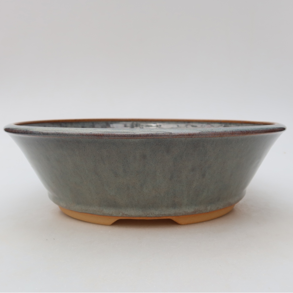 Pot à bonsaï en céramique 24,5 x 24,5 x 7,5 cm, couleur grise