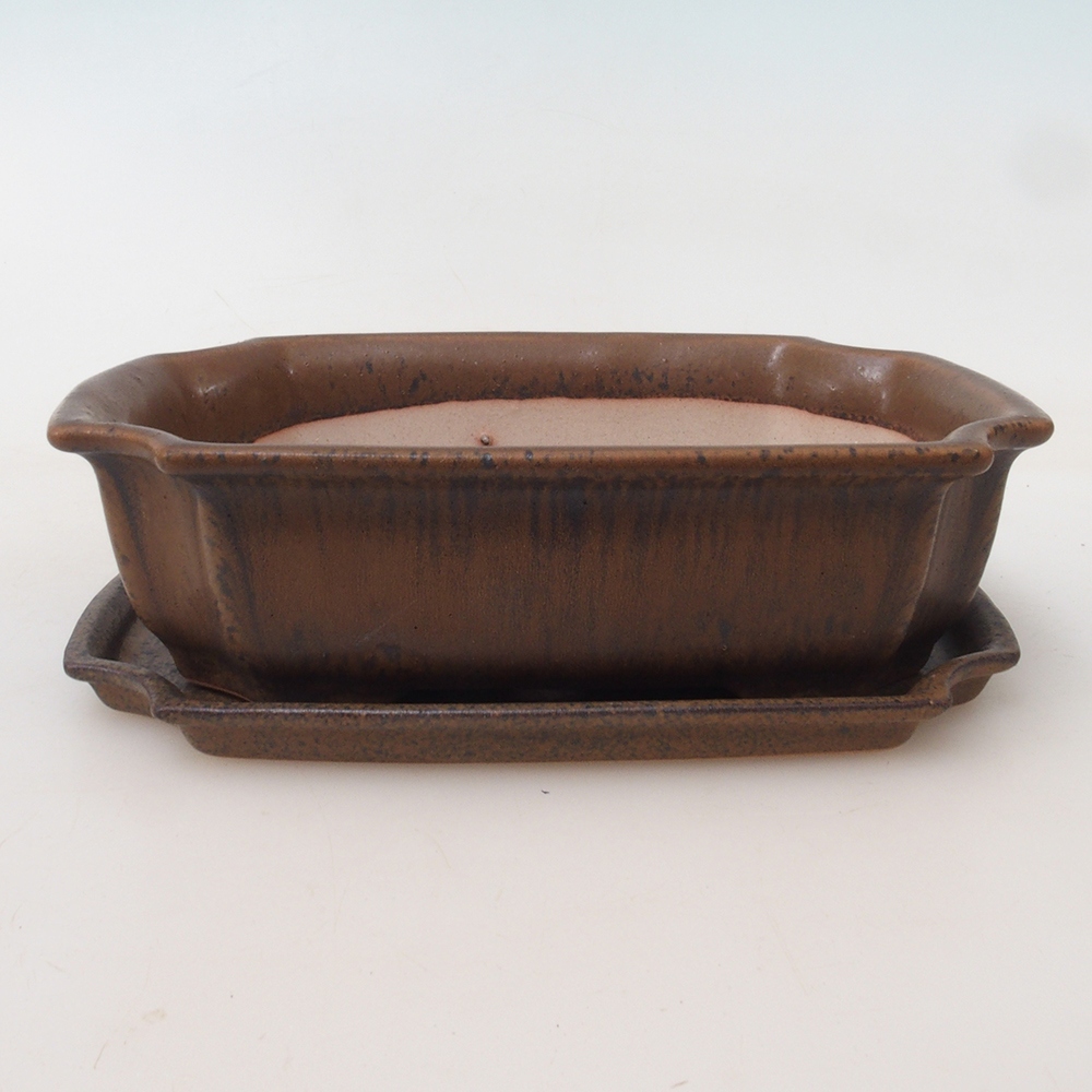Bol pour bonsaï + soucoupe H03 - 16,5 x 12 x 4,5 cm - brun