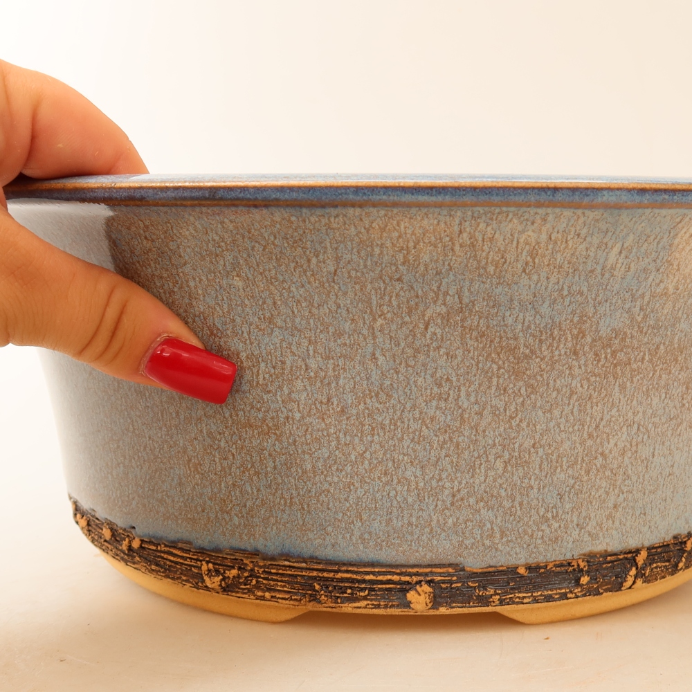 Pot à bonsaï en céramique 28,5 x 28,5 x 10,5 cm, couleur bleue