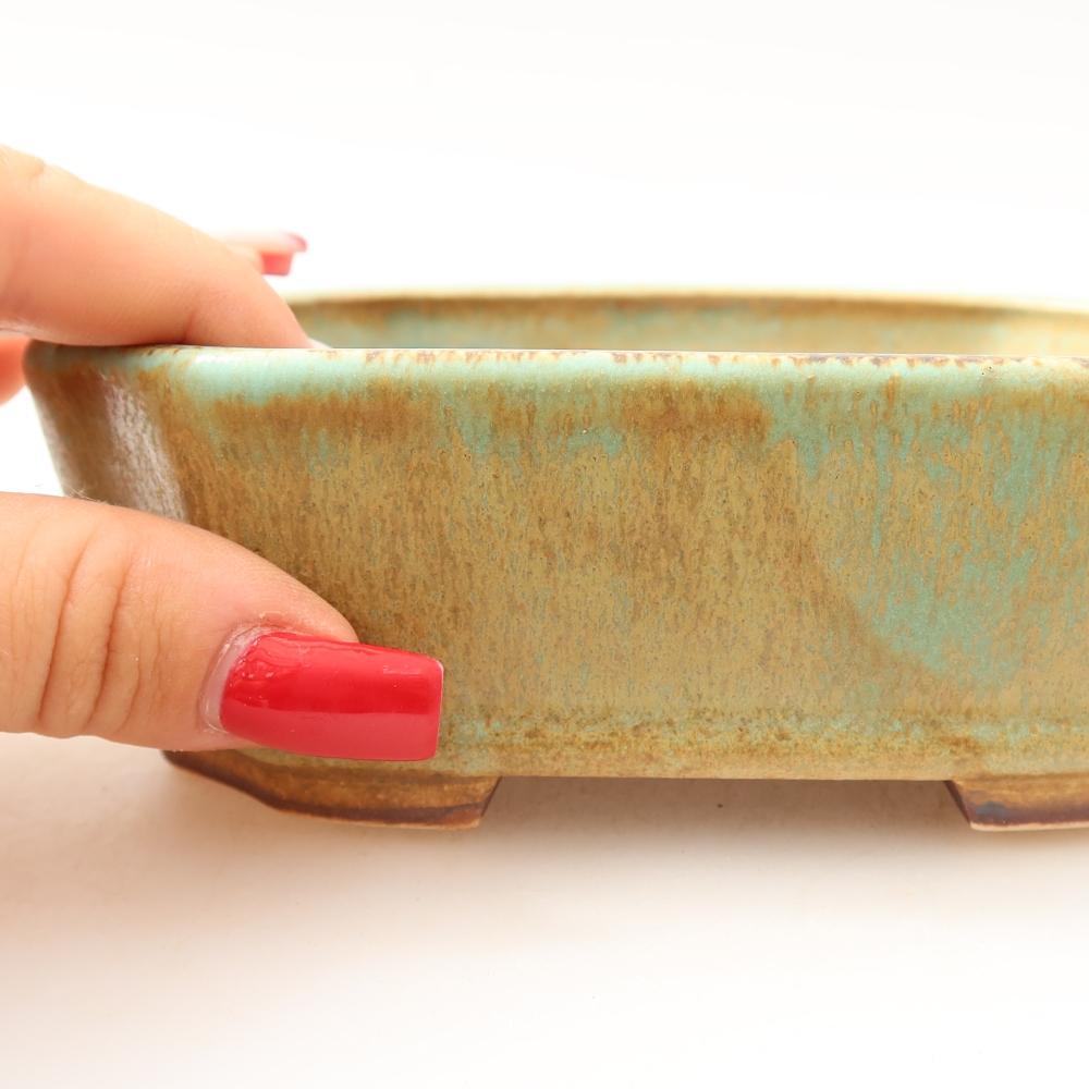 Pot à bonsaï en céramique 13,5 x 11,5 x 4 cm, couleur verte