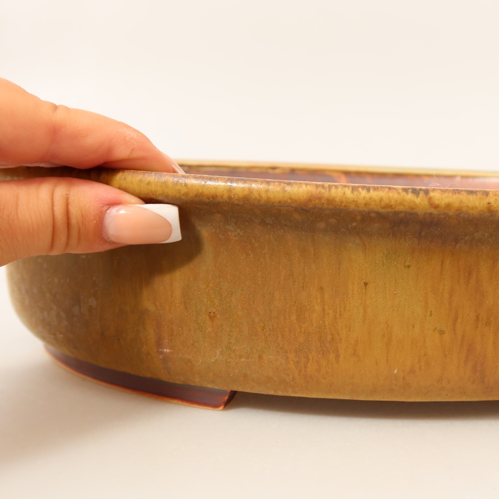 Pot à bonsaï en céramique 31,5 x 27,5 x 7 cm, couleur verte