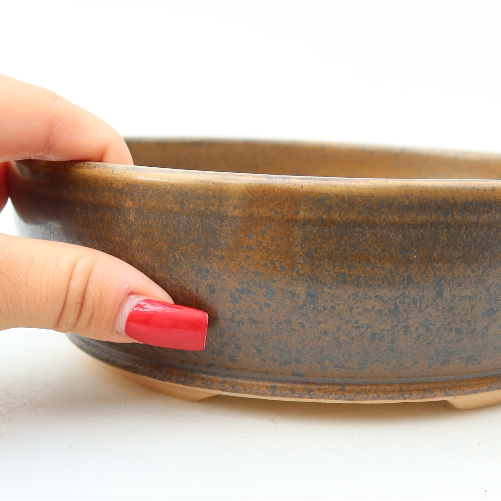 Pot à bonsaï en céramique 19,5 x 19,5 x 6,5 cm, couleur marron