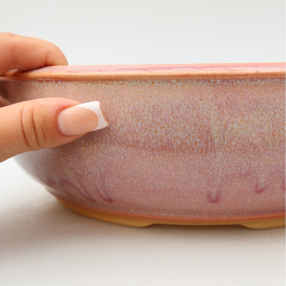 Pot à bonsaï en céramique 26,5 x 26,5 x 7,5 cm, couleur rose