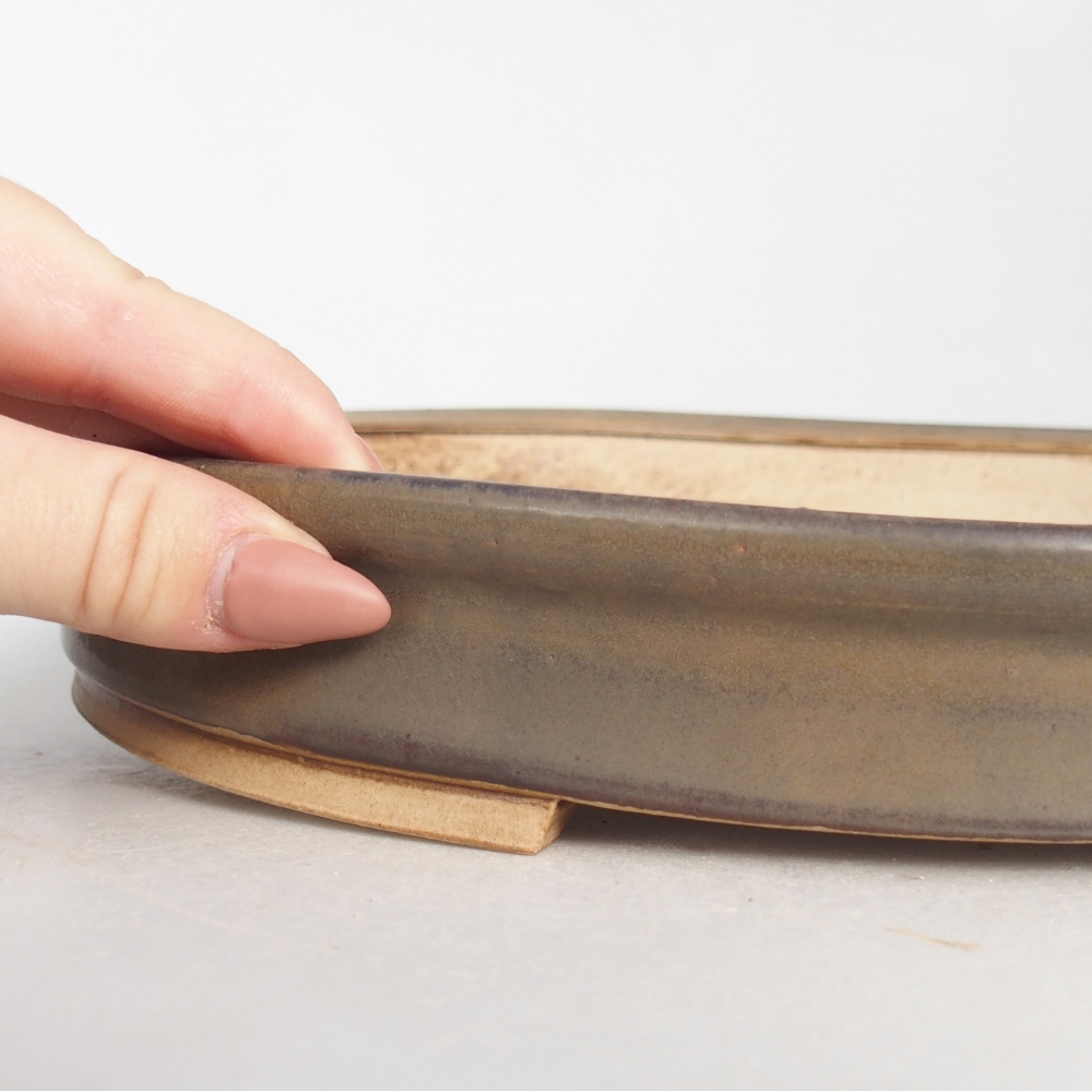 Bol à bonsaï en céramique 30,5 x 26,5 x 4 cm, brun