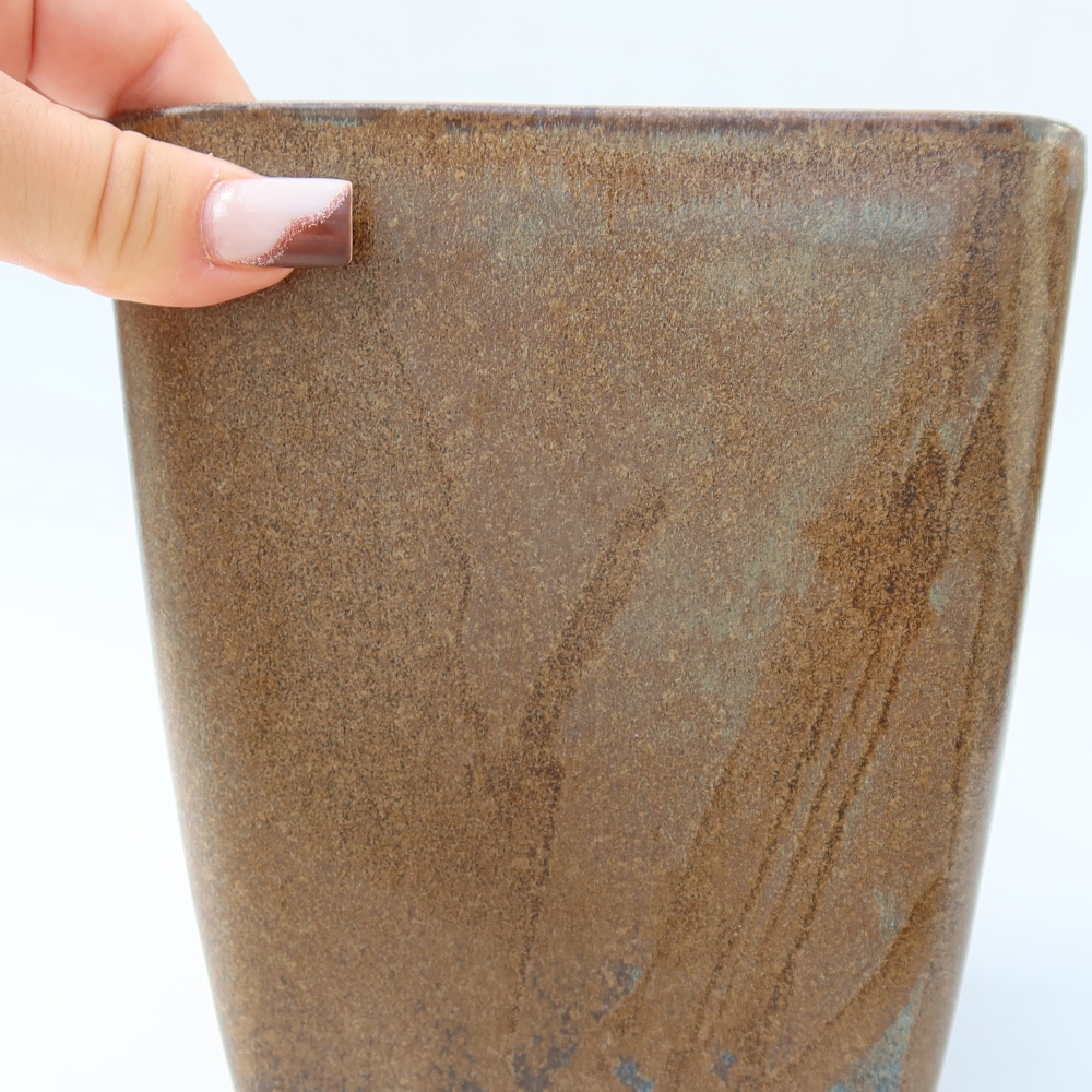 Pot à bonsaï en céramique 13,5 x 13,5 x 15 cm, couleur marron