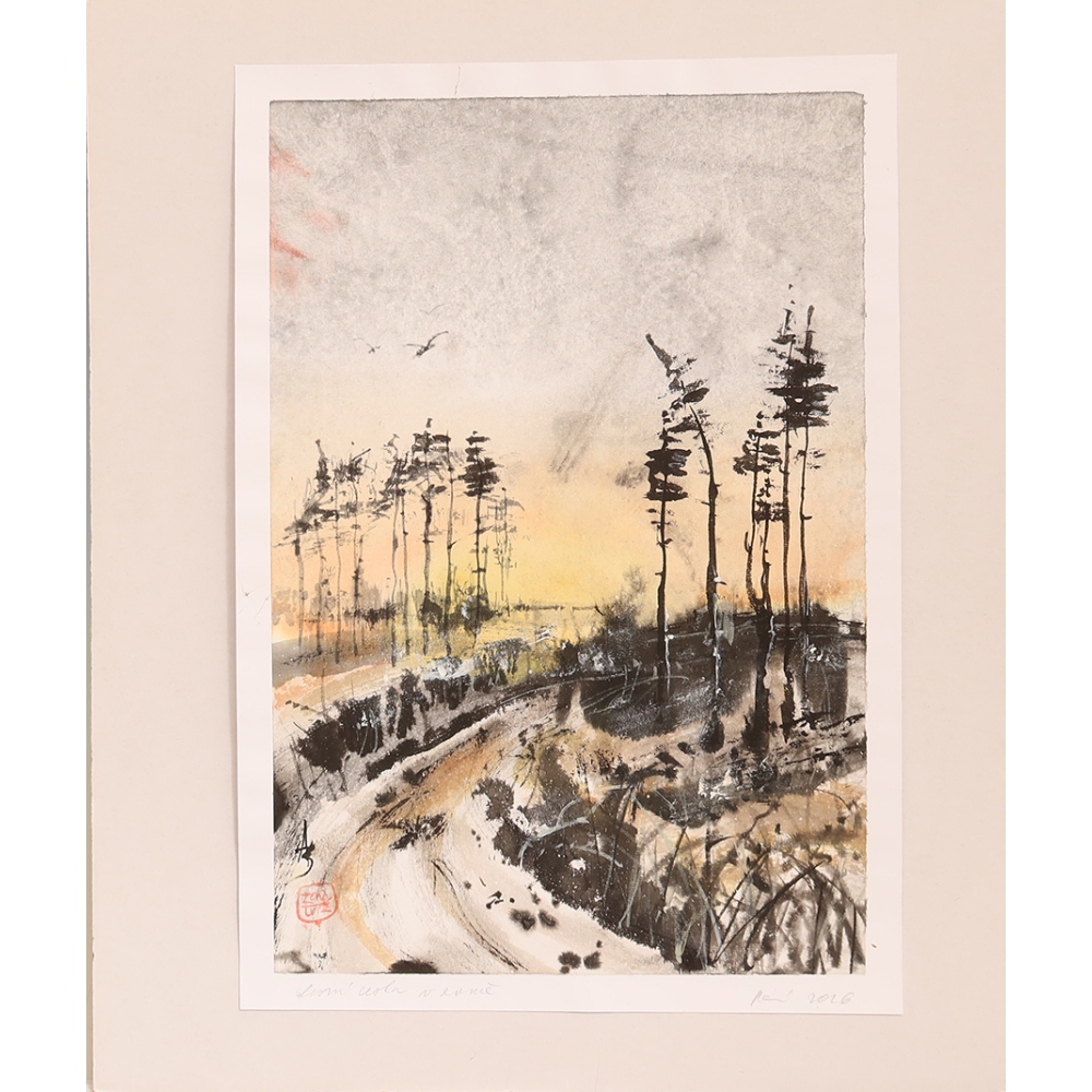 Calligraphie - Un chemin forestier en hiver