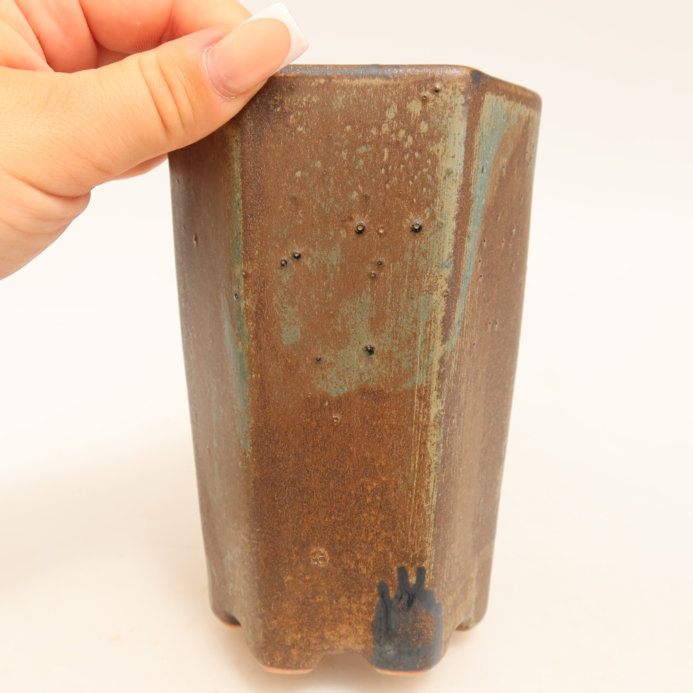Pot à bonsaï en céramique 9,5 x 8,5 x 14 cm, couleur marron