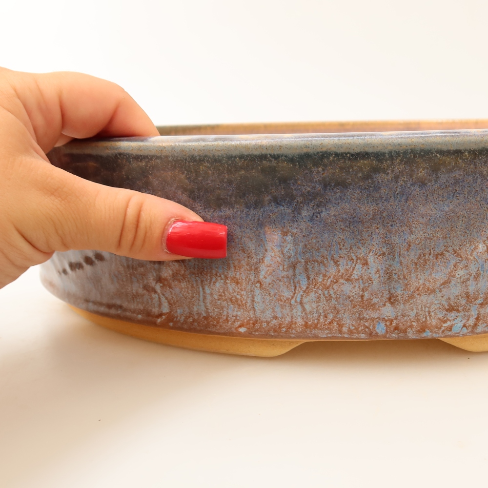 Pot à bonsaï en céramique 31 x 31 x 7,5 cm, couleur bleue