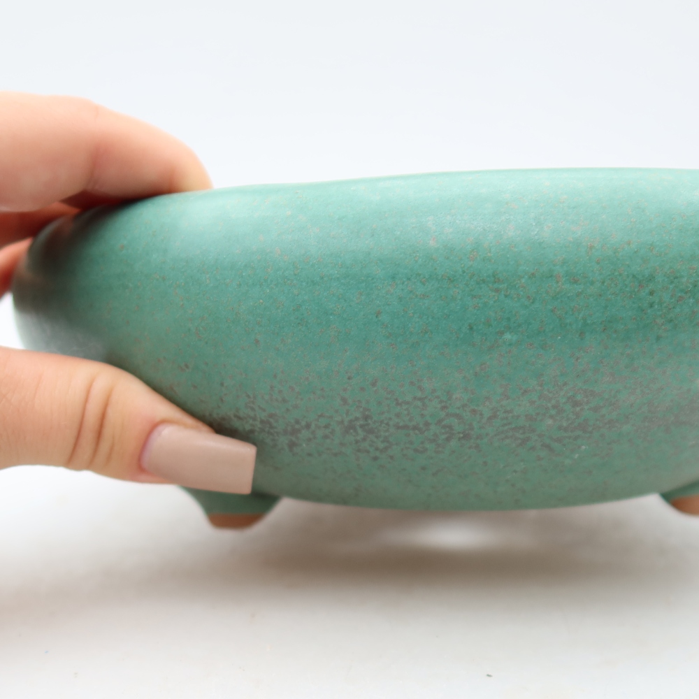 Pot à bonsaï en céramique 20 x 20 x 7,5 cm, couleur verte