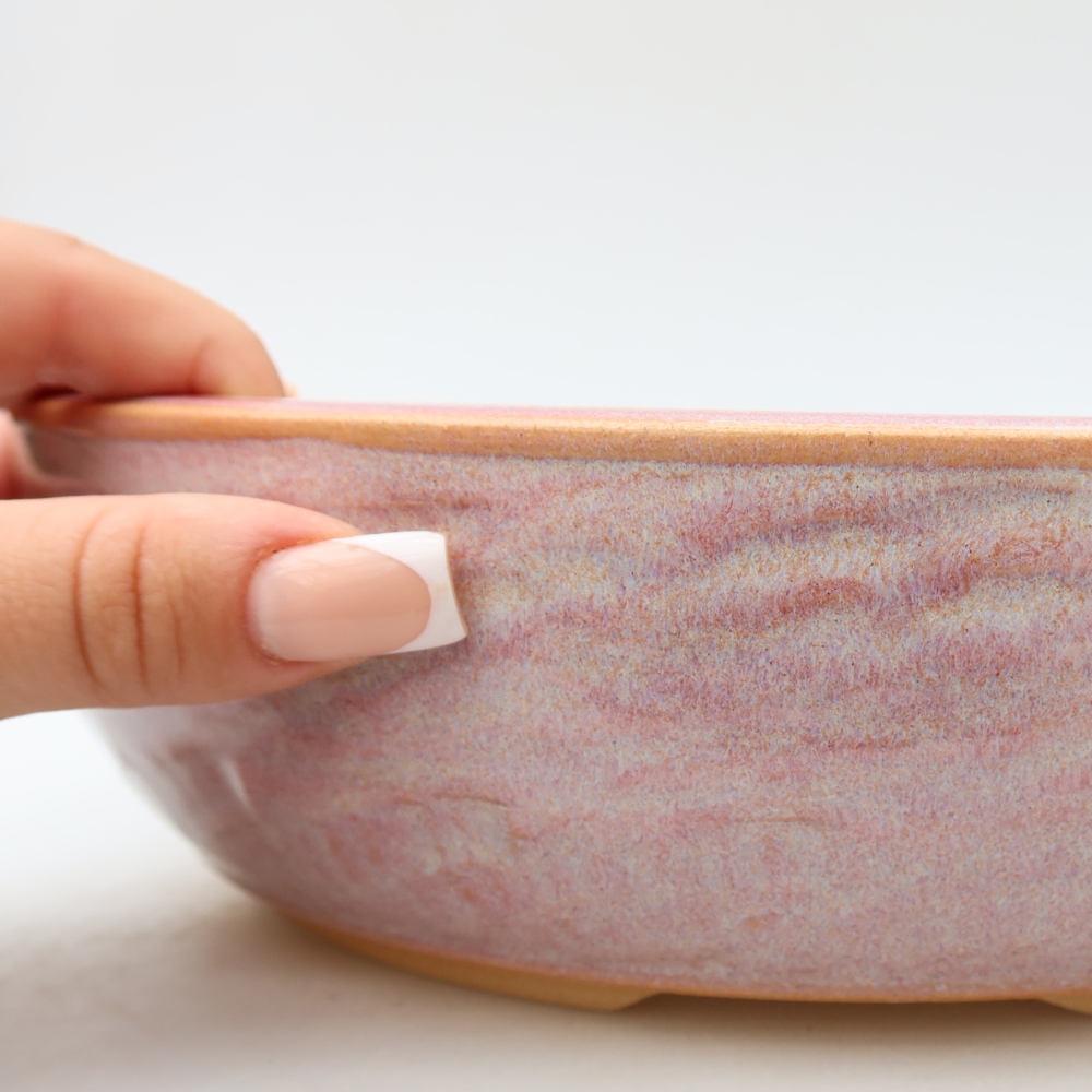 Pot à bonsaï en céramique 26,5 x 26,5 x 7,5 cm, couleur rose