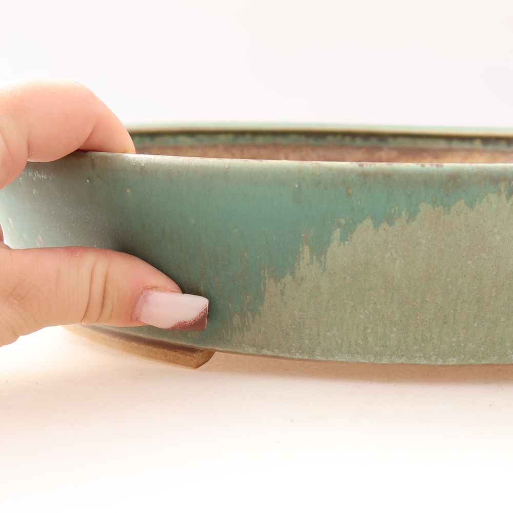 Pot à bonsaï en céramique 32 x 27,5 x 6,5 cm, couleur verte