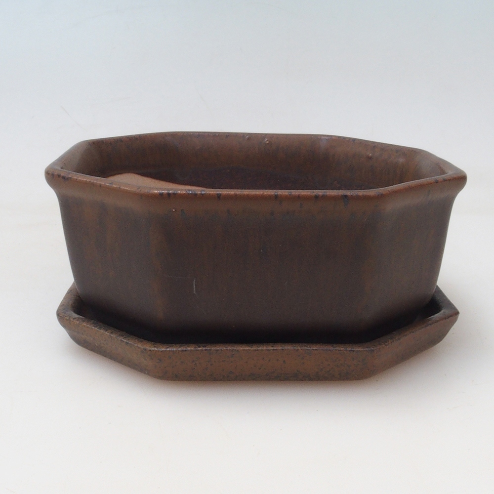 Bol bonsaï + soucoupe H13 - 12,5x12,5 x4,5 cm - marron