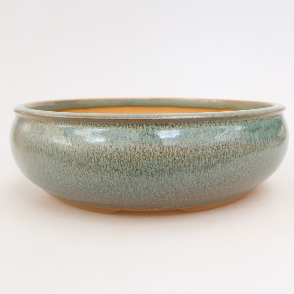 Pot à bonsaï en céramique 21,5 x 21,5 x 7 cm, couleur verte