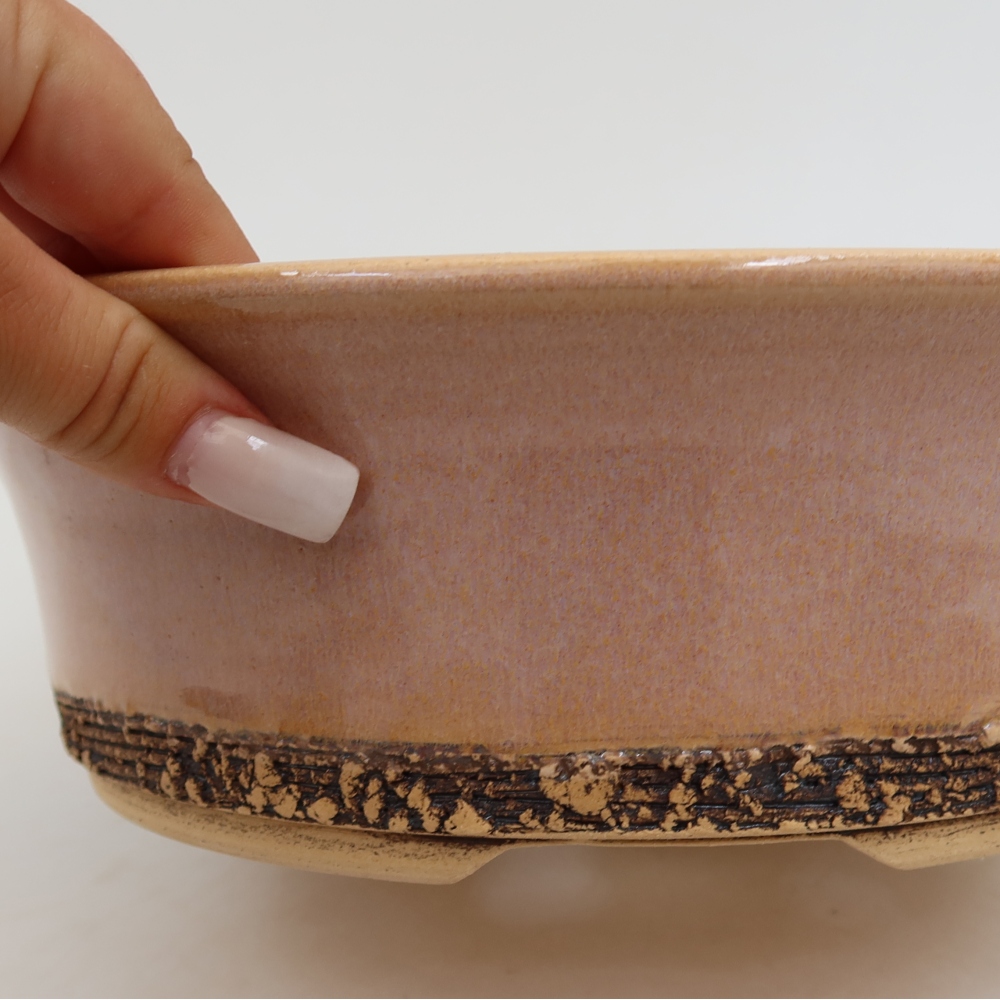 Pot à bonsaï en céramique 26,5 x 26,5 x 8 cm, couleur rose