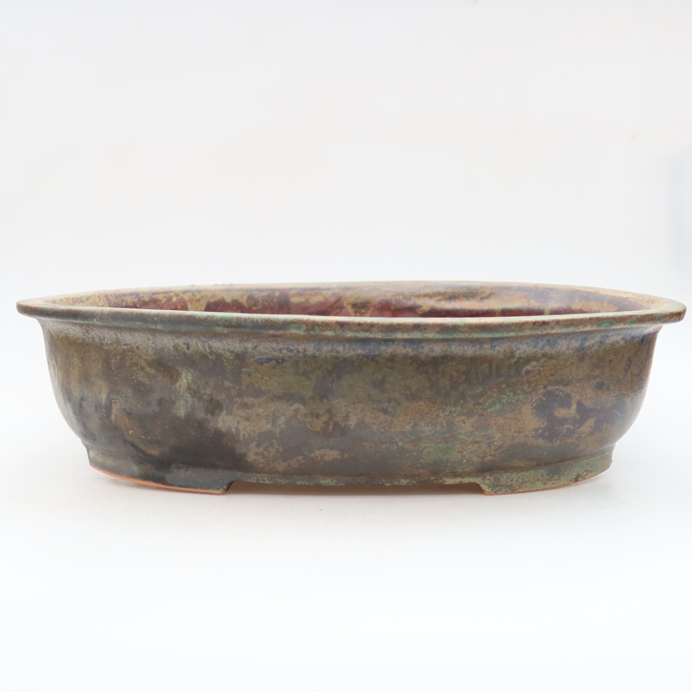 Pot à bonsaï en céramique 36 x 28 x 8,5 cm, couleur brun-vert