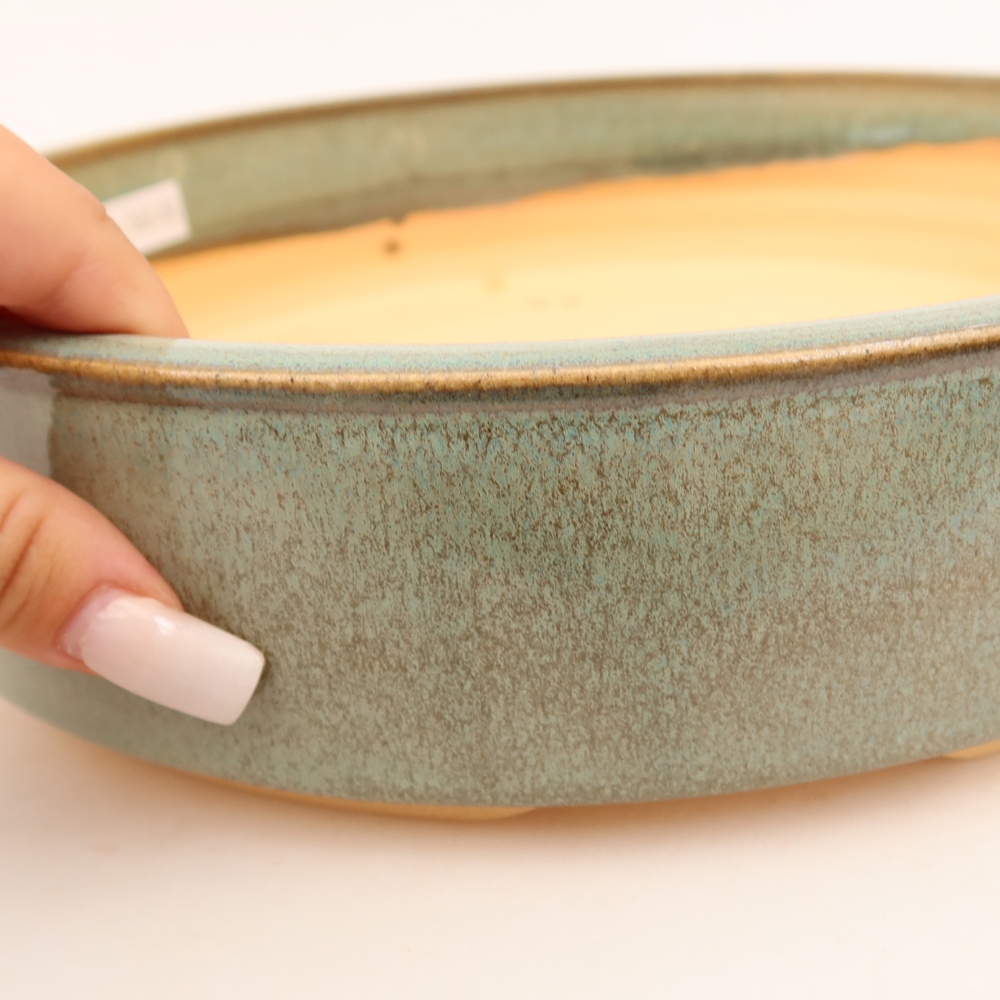 Pot à bonsaï en céramique 26,5 x 26,5 x 6,5 cm, couleur verte