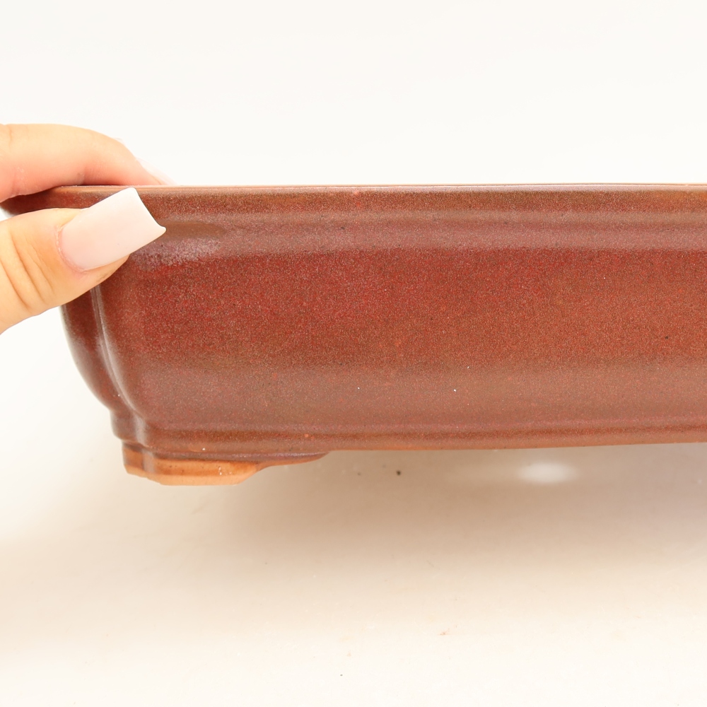Pot à bonsaï en céramique 27,5 x 21,5 x 7 cm, couleur bordeaux