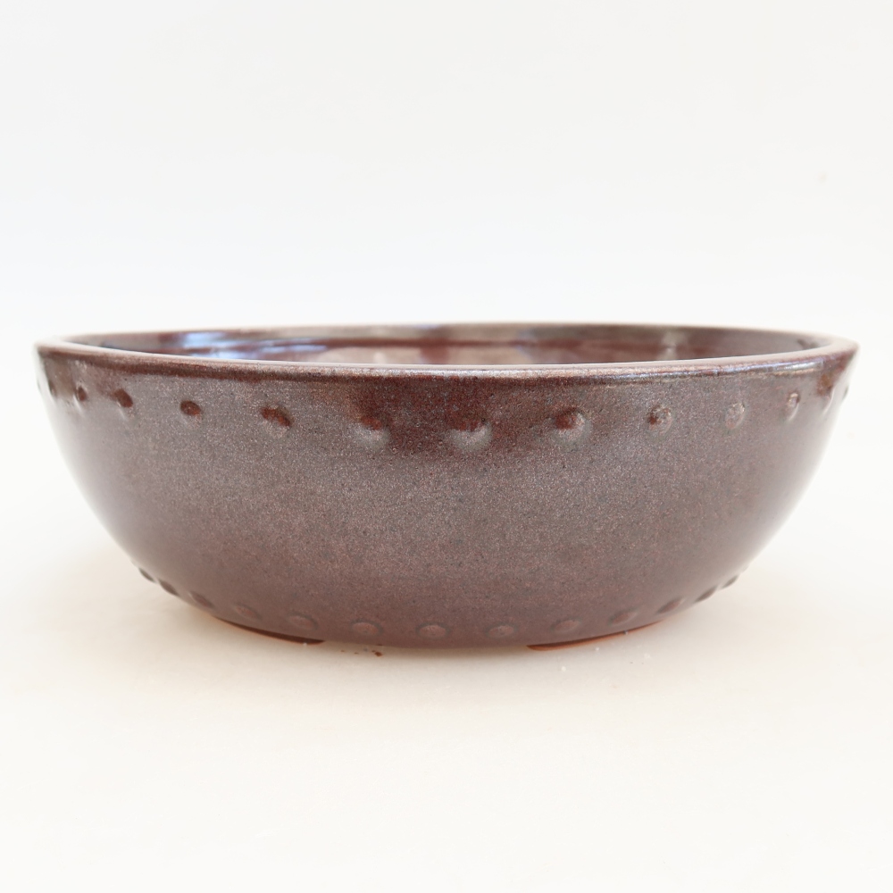 Pot à bonsaï en céramique 24,5 x 24,5 x 7,5 cm, couleur bordeaux