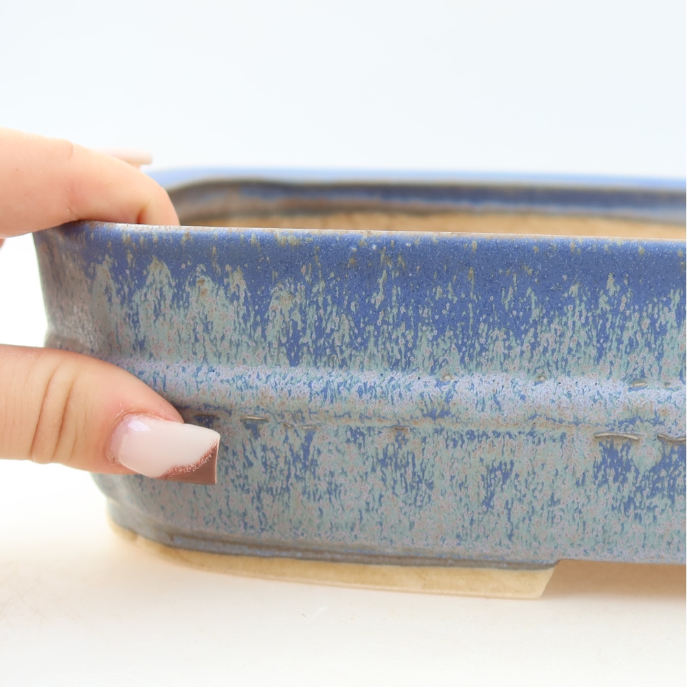 Pot à bonsaï en céramique 29 x 23 x 7 cm, couleur bleue
