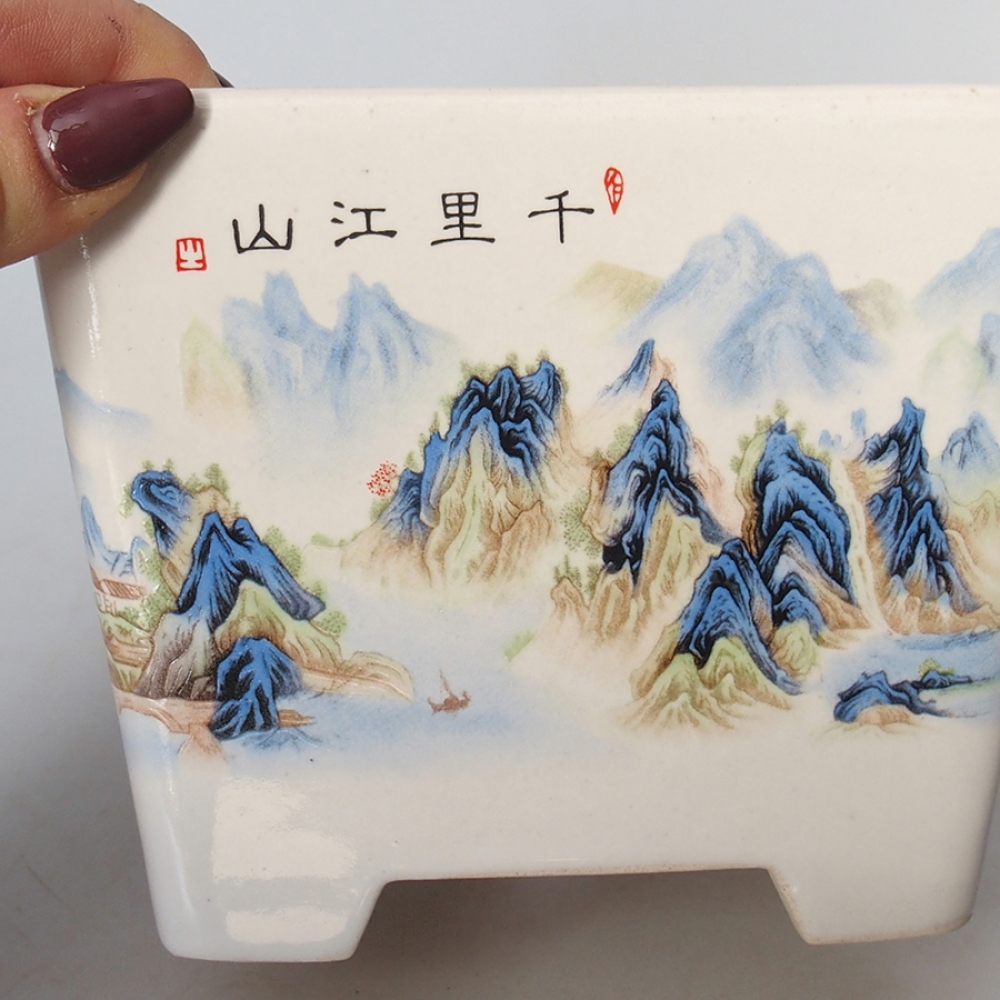 Bol à bonsaï en céramique 14 x 14 x 11 cm, couleur blanc