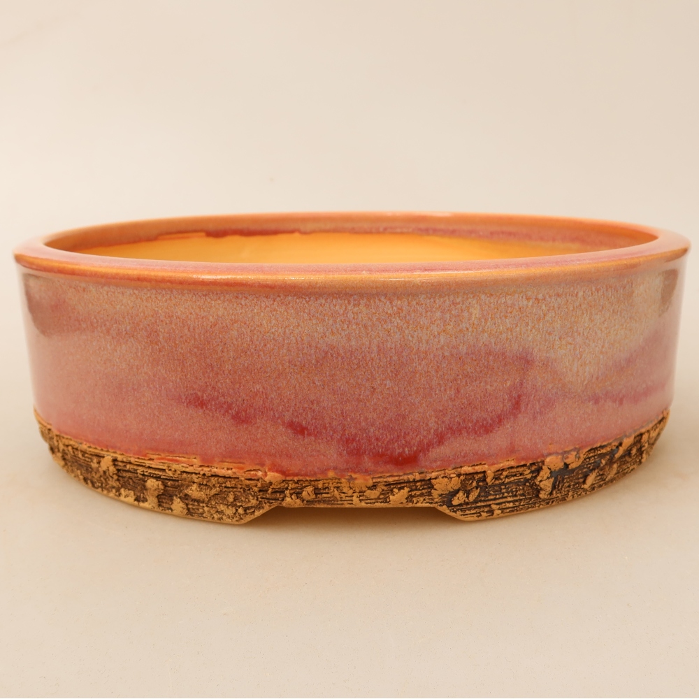 Pot à bonsaï en céramique 23,5 x 23,5 x 7 cm, couleur rose