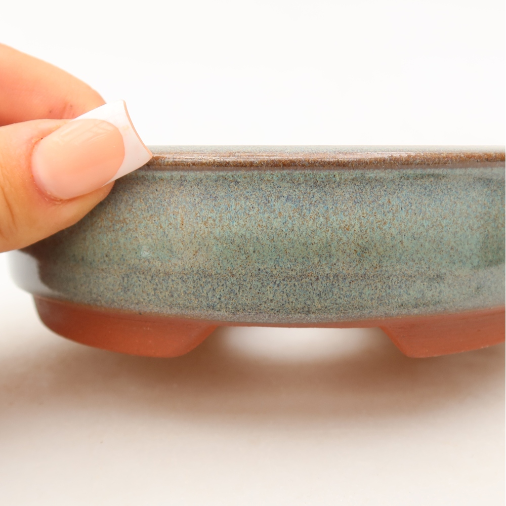 Pot à bonsaï en céramique 14 x 14 x 4 cm, couleur verte