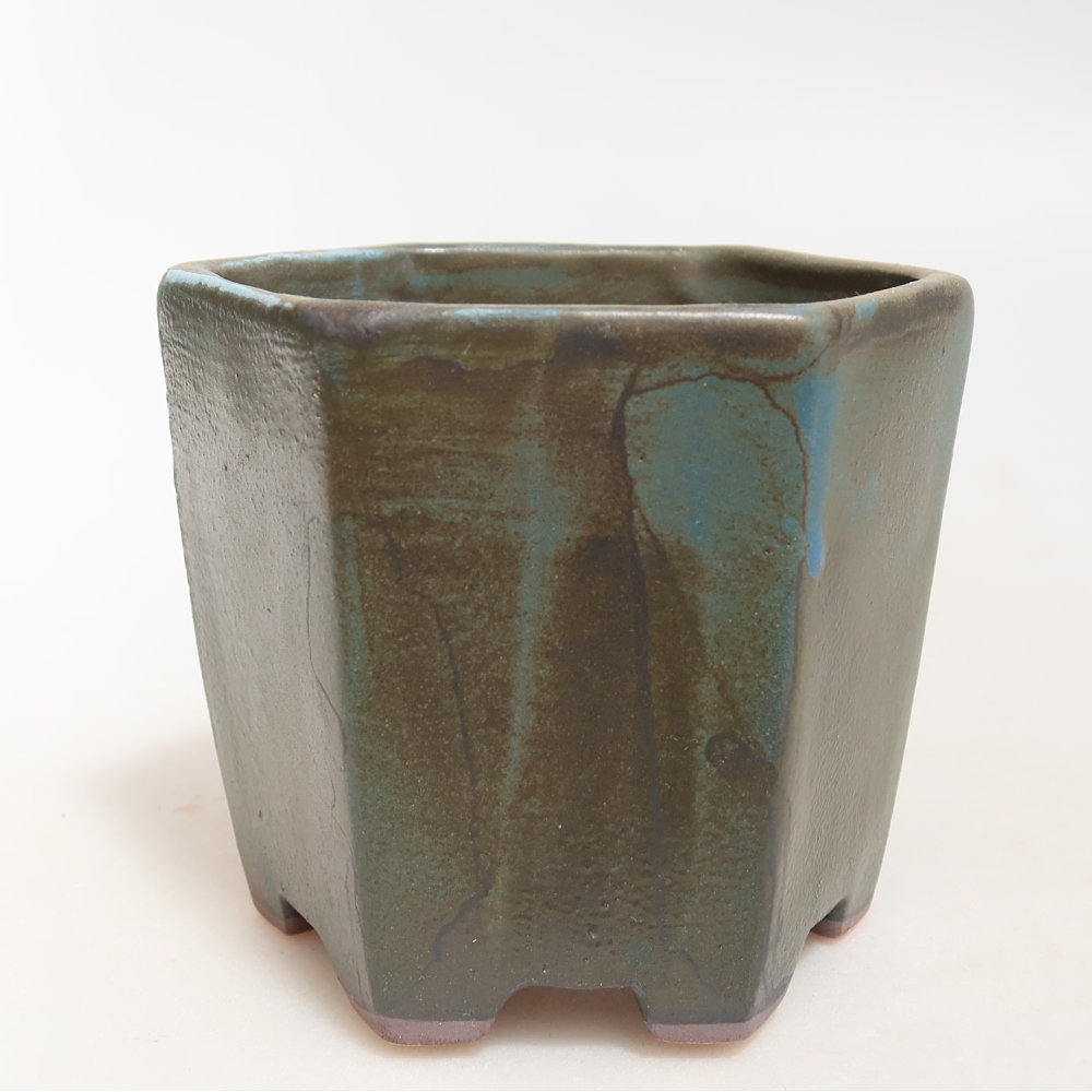 Pot à bonsaï en céramique 9 x 8,5 x 8 cm, couleur marron-bleu