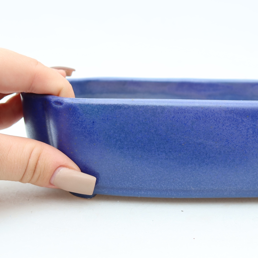Pot à bonsaï en céramique 18,5 x 13 x 5 cm, couleur bleue