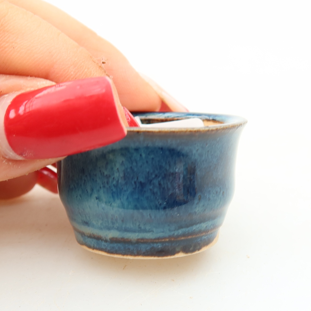 Pot à bonsaï en céramique 3,5 x 3,5 x 2,5 cm, couleur bleue