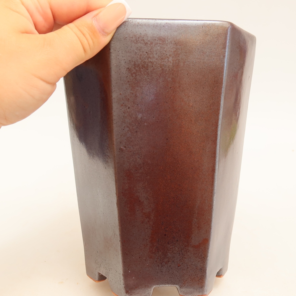 Pot à bonsaï en céramique 13 x 12 x 17 cm, couleur métallique