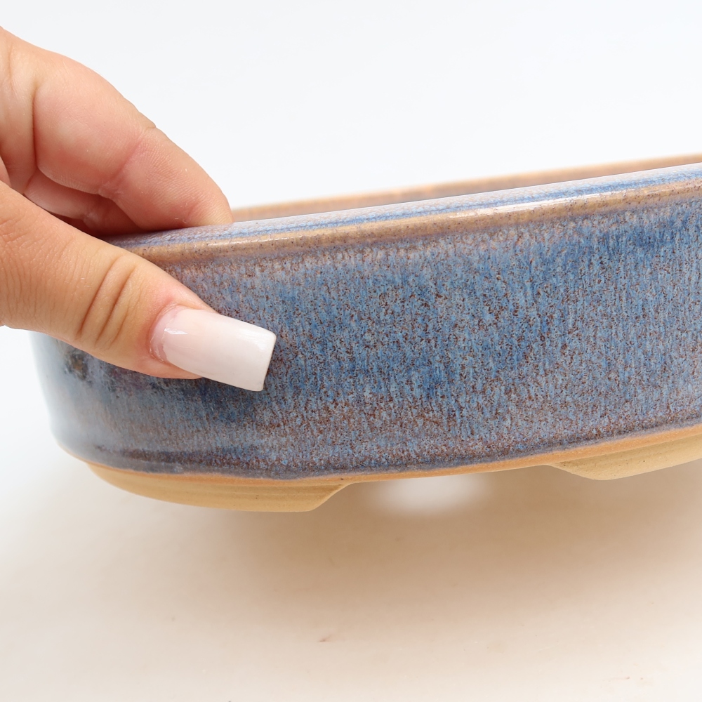 Pot à bonsaï en céramique 22,5 x 22,5 x 5,5 cm, couleur bleue