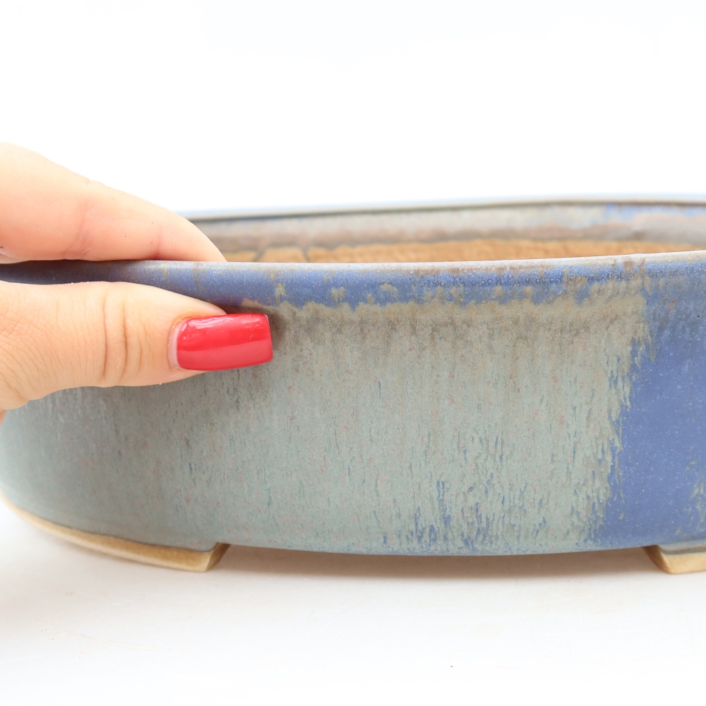 Pot à bonsaï en céramique 31 x 27 x 7,5 cm, couleur bleue