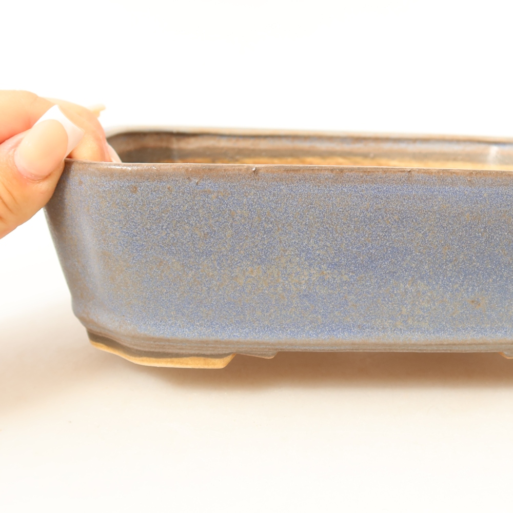 Pot à bonsaï en céramique 21,5 x 18 x 6 cm, couleur bleue