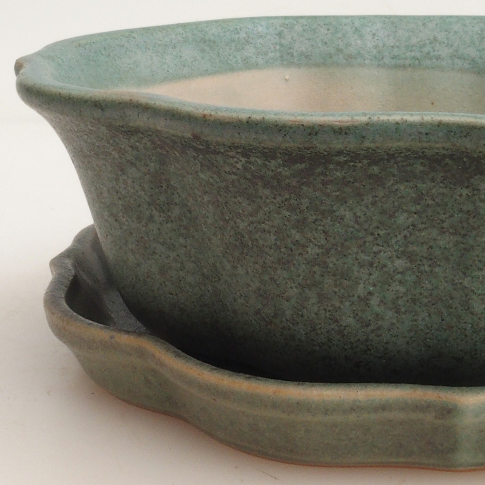 Bol Bonsaï + soucoupe H06 - 14,5 x 14,5 x 5 cm - vert