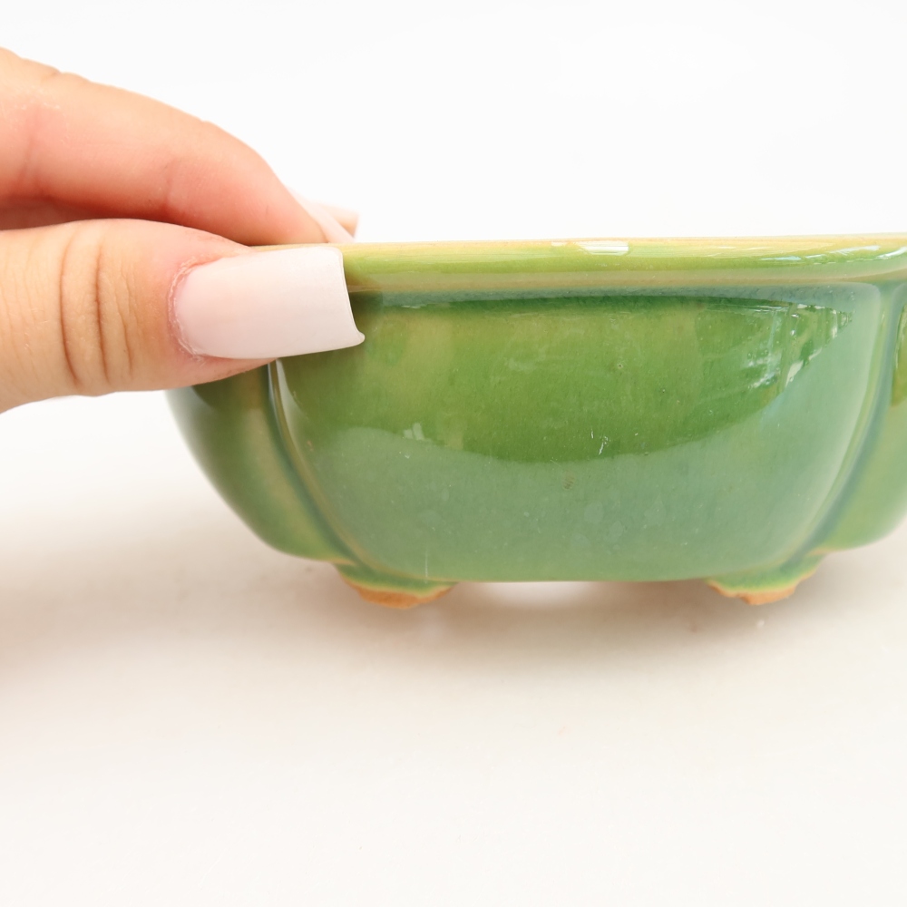 Pot à bonsaï en céramique 12,5 x 10,5 x 4,5 cm, couleur verte