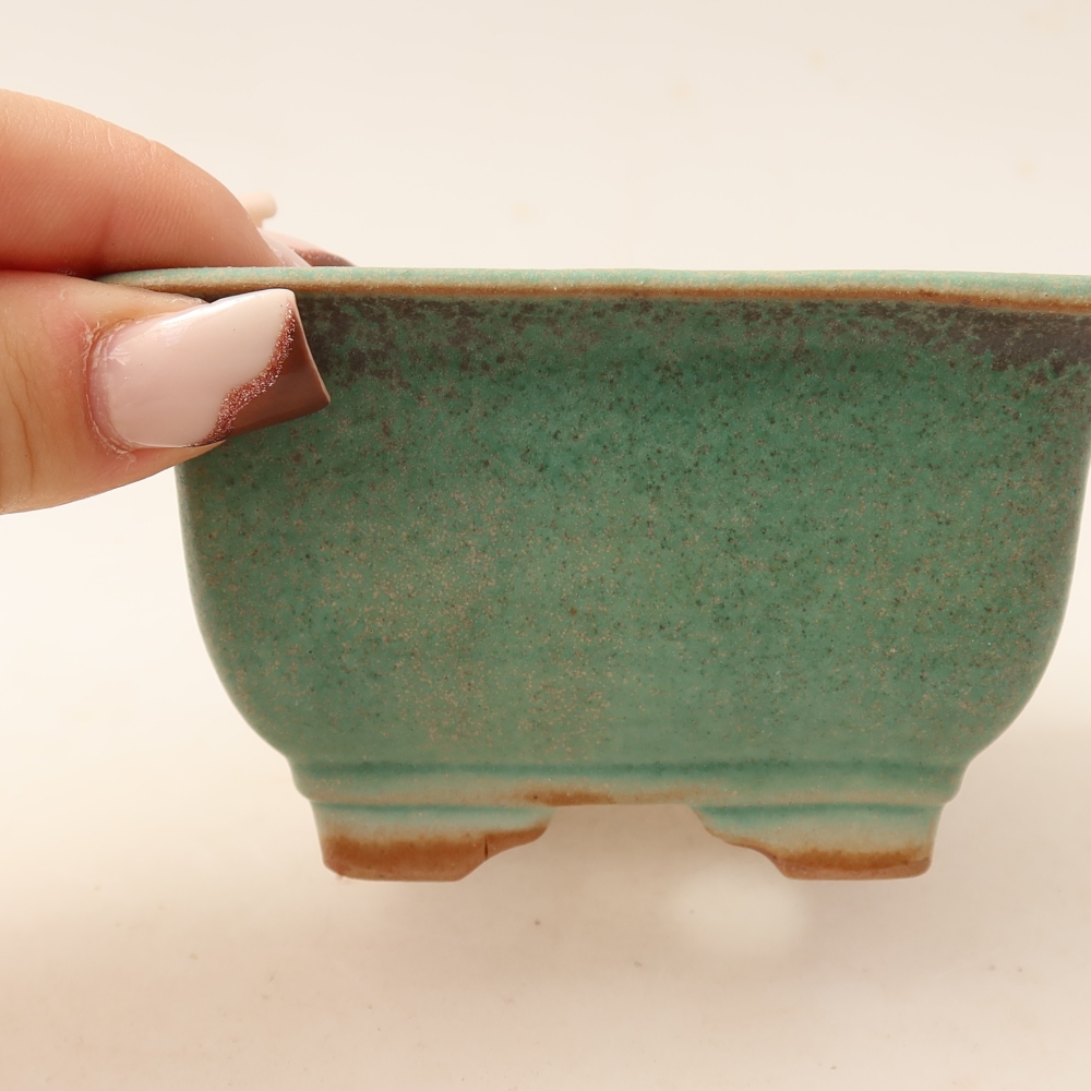 Pot à bonsaï en céramique 9,5 x 9,5 x 5,5 cm, couleur verte