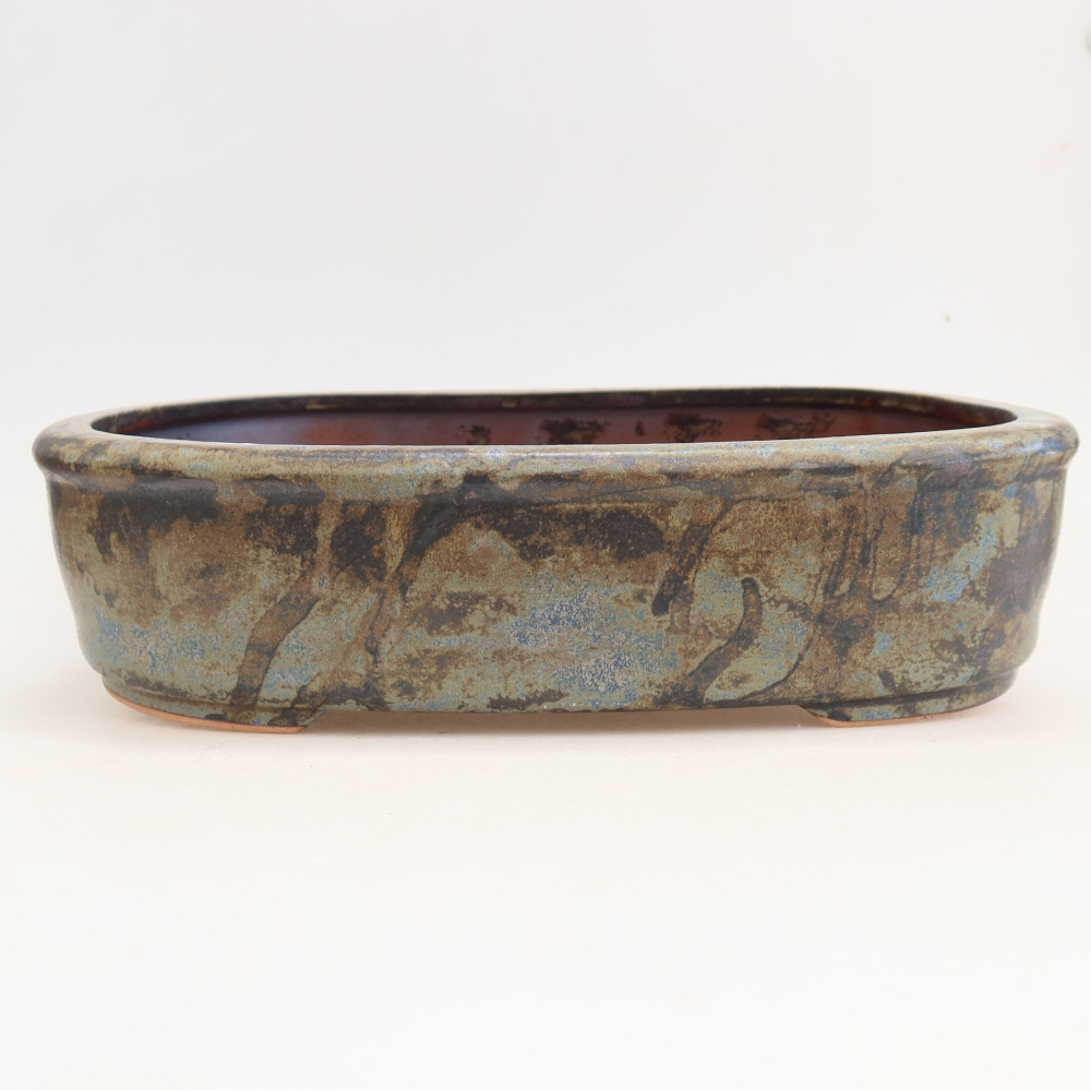 Pot à bonsaï en céramique 31,5 x 24 x 8 cm, couleur brun-bleu
