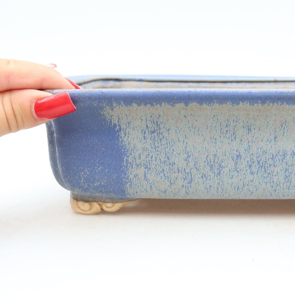 Pot à bonsaï en céramique 25 x 20,5 x 7,5 cm, couleur bleue