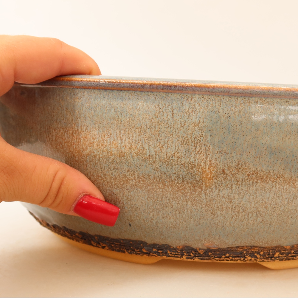 Pot à bonsaï en céramique 28 x 28 x 9 cm, couleur grise
