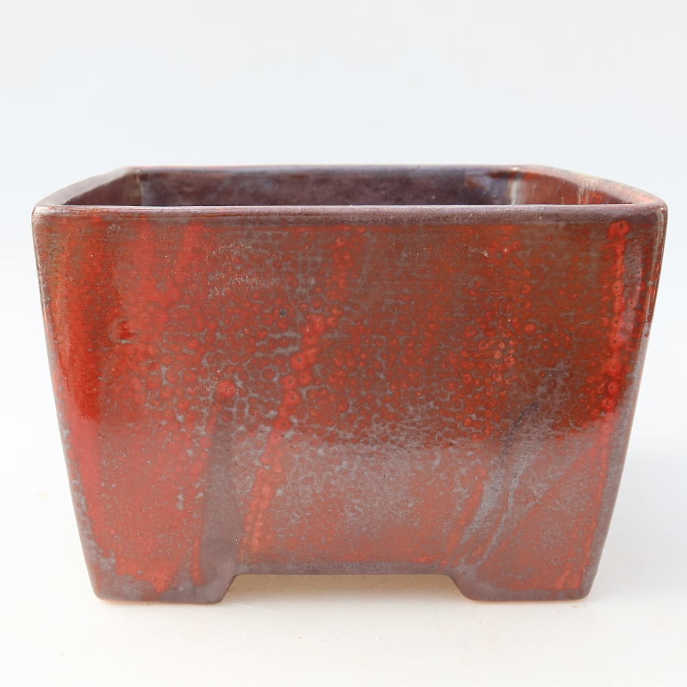 Pot à bonsaï en céramique 15,5 x 15,5 x 11 cm, couleur rouge