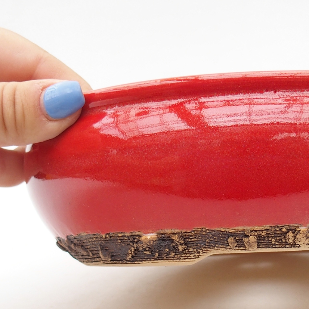 Bol à bonsaï en céramique 18,5 x 18,5 x 6 cm, couleur rouge