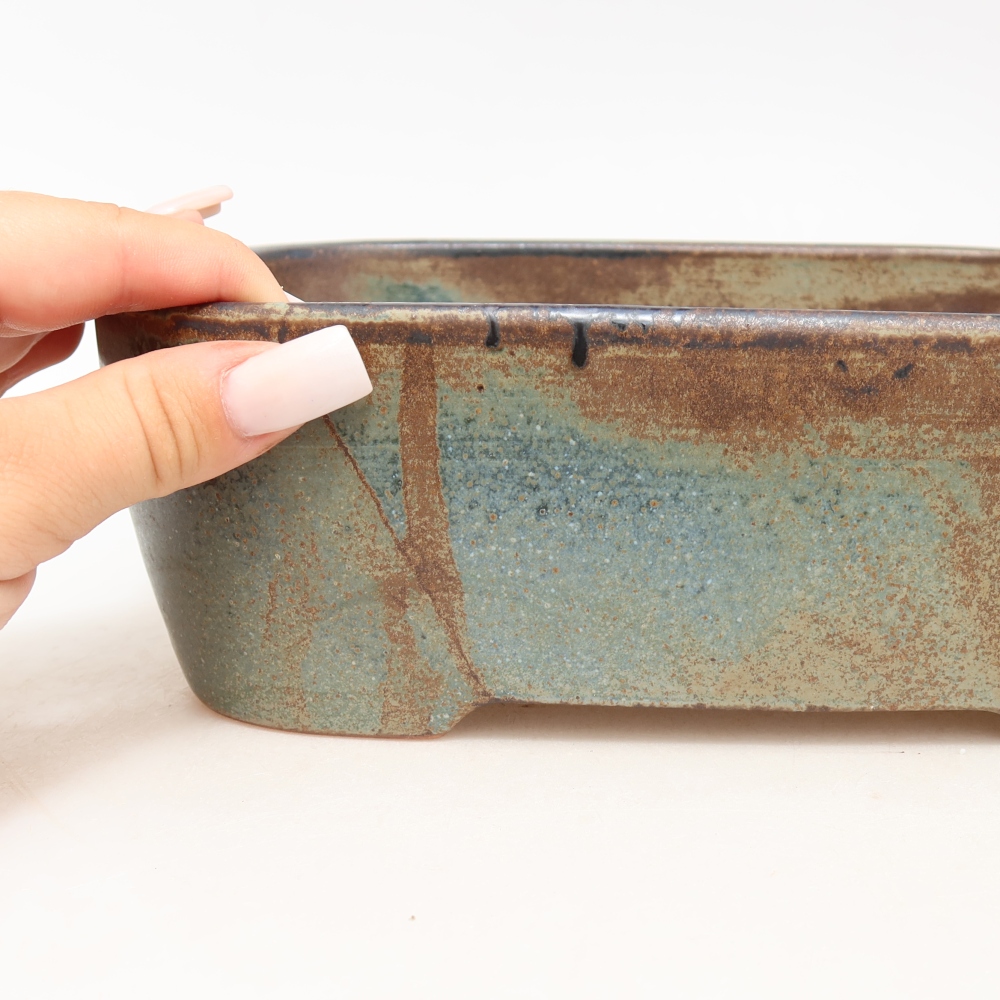 Pot à bonsaï en céramique 23 x 17,5 x 7,5 cm, couleur bleu-brun