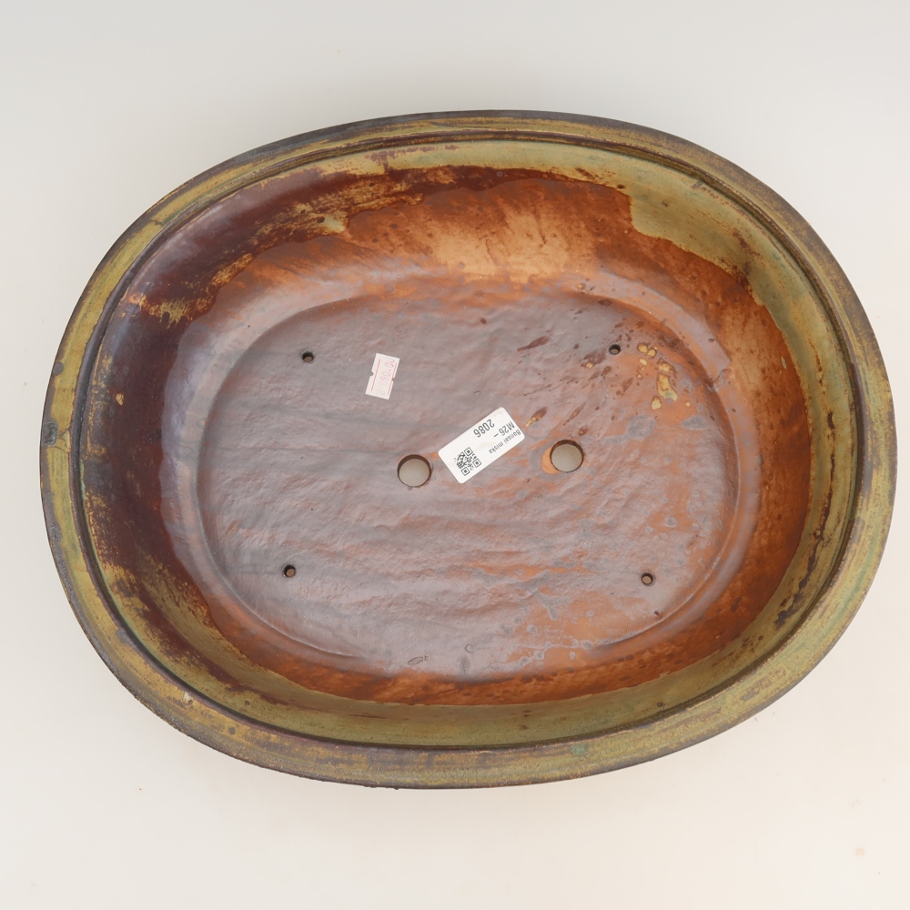 Pot à bonsaï en céramique 36 x 30 x 9 cm, couleur vert-brun