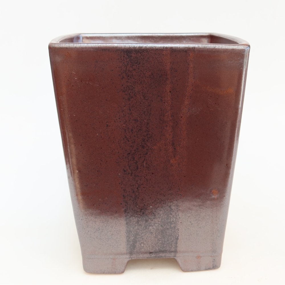 Pot à bonsaï en céramique 15,5 x 15,5 x 19 cm, couleur marron