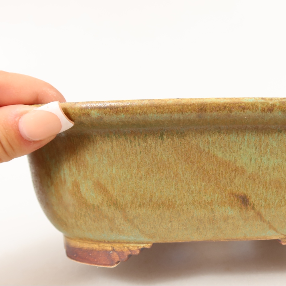 Pot à bonsaï en céramique 20,5 x 16,5 x 7 cm, couleur verte