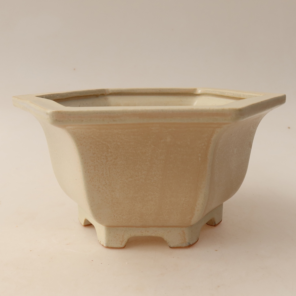 Pot à bonsaï en céramique 18,5 x 16,5 x 9 cm, couleur beige
