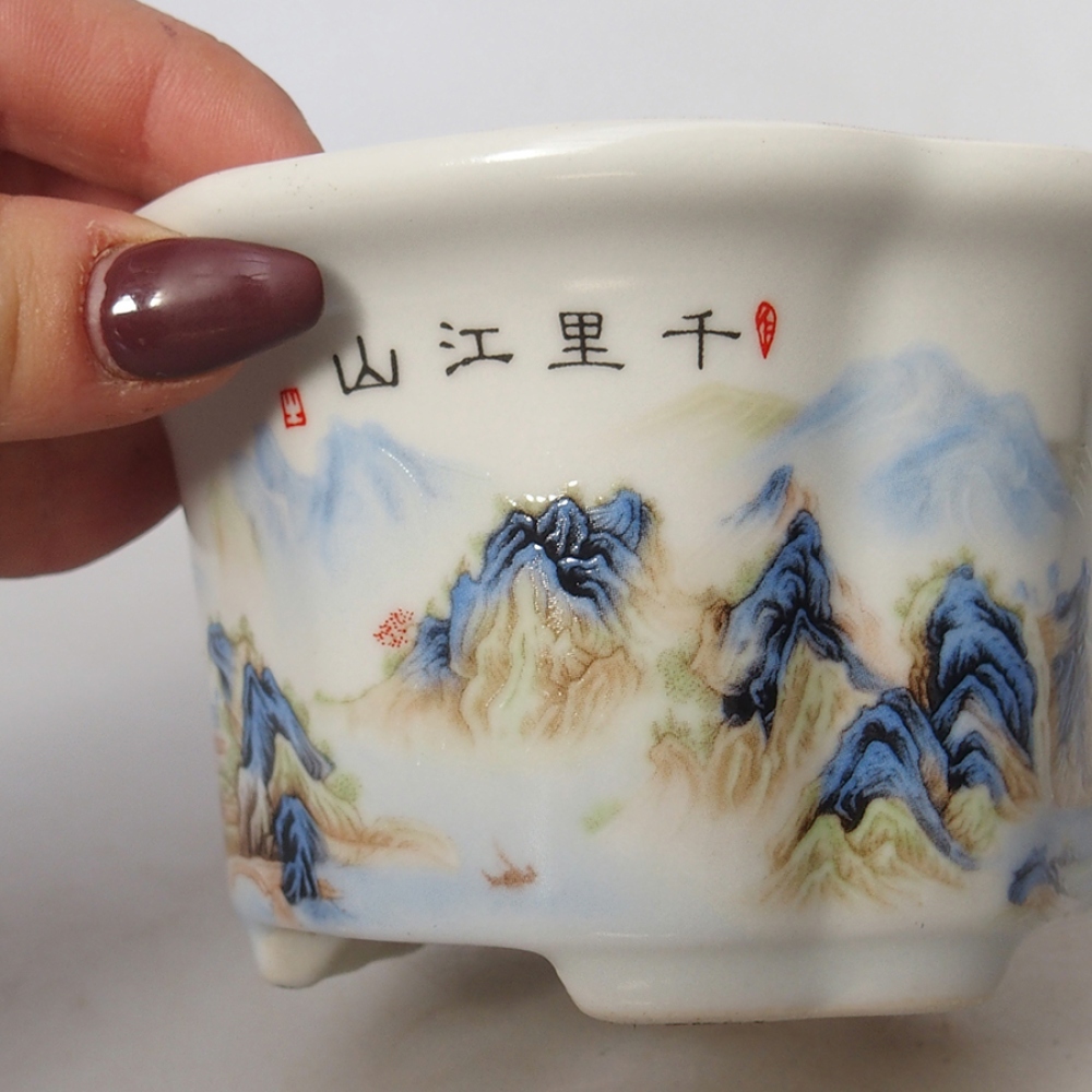 Bol à bonsaï en céramique 11,5 x 11,5 x 6 cm, blanc