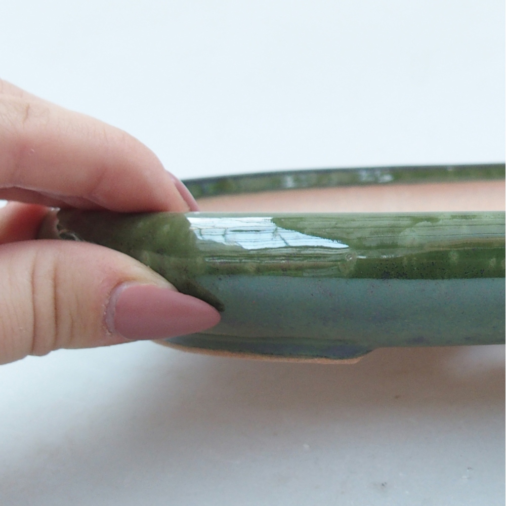 Bol à bonsaï en céramique 22,5 x 16,5 x 3 cm, vert